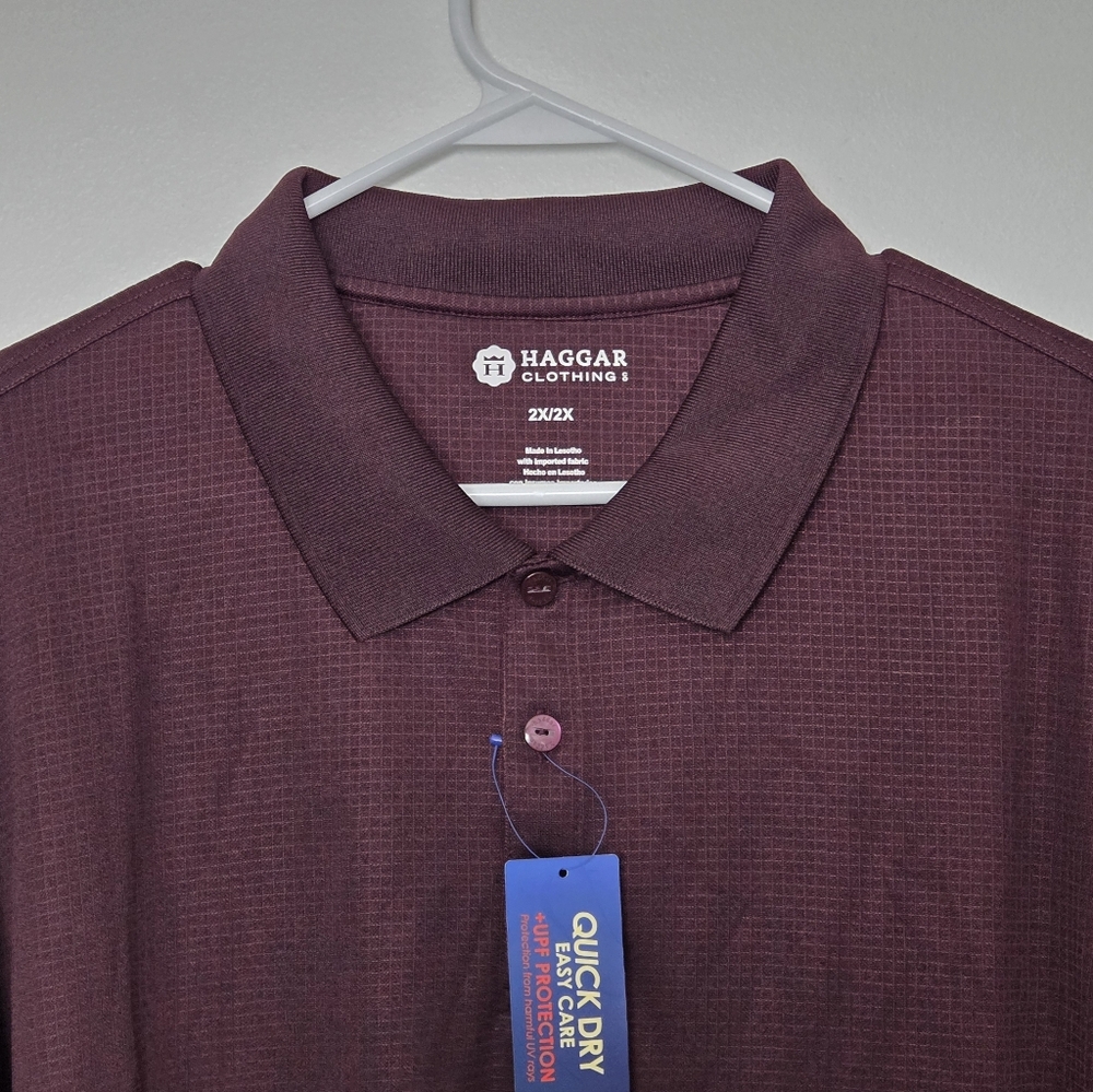 NEW Haggar Polo Shirt Mens 2 X Red Burgundy Performance Golf Short Sleeve UPF UV - Picture 7 of 9